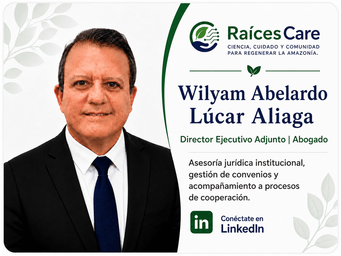 Wyliam Abelardo Lúcar Aliaga, Director Ejecutivo Adjunto | Abogado. Asesoría jurídica institucional, gestión de convenios y acompañamiento a procesos de cooperación.